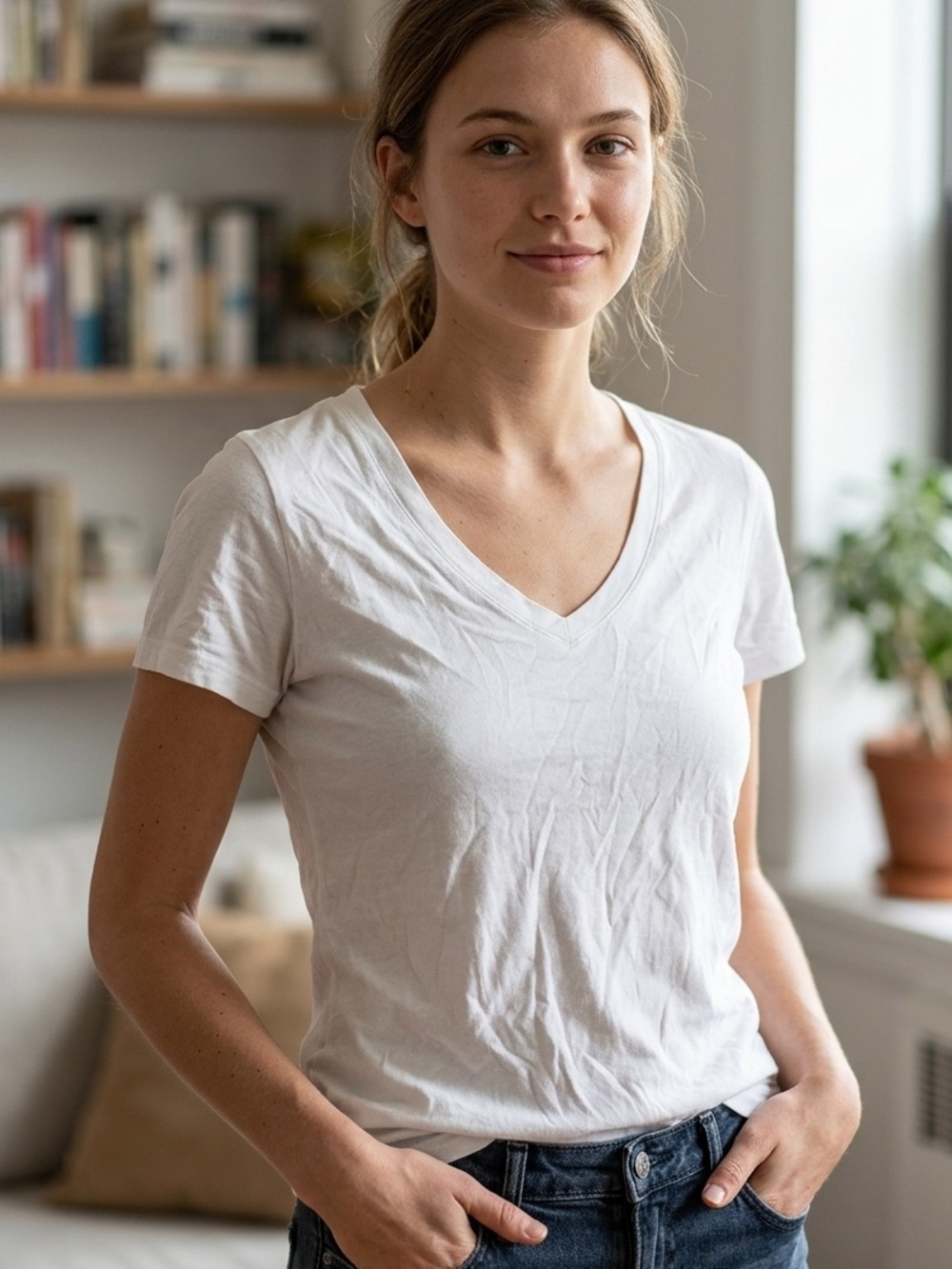 Forever 21 White V-Neck Tee
